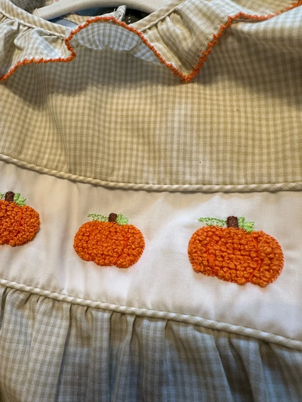 Pumpkin Gingham Dress - Orange Trim - 18M